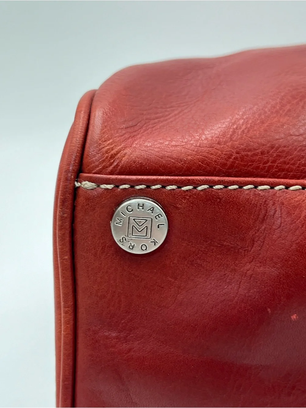 Vintage Michael Kors Burgundy Red Leather Satchel Shoulder Bag Silver Hardware